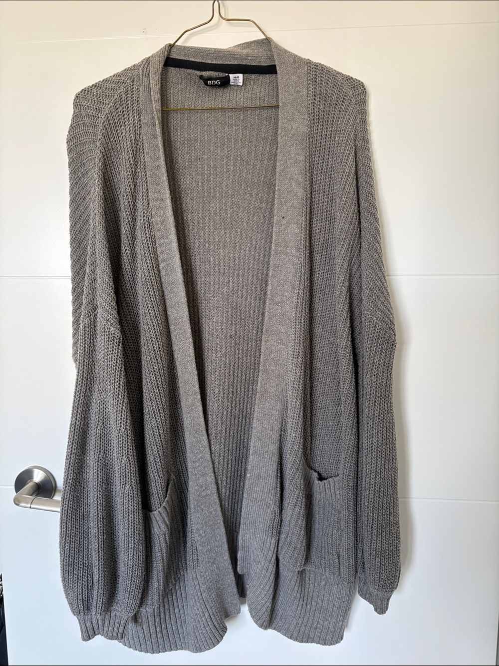 BDG Light Gray Ribbed Open-Front Cardigan